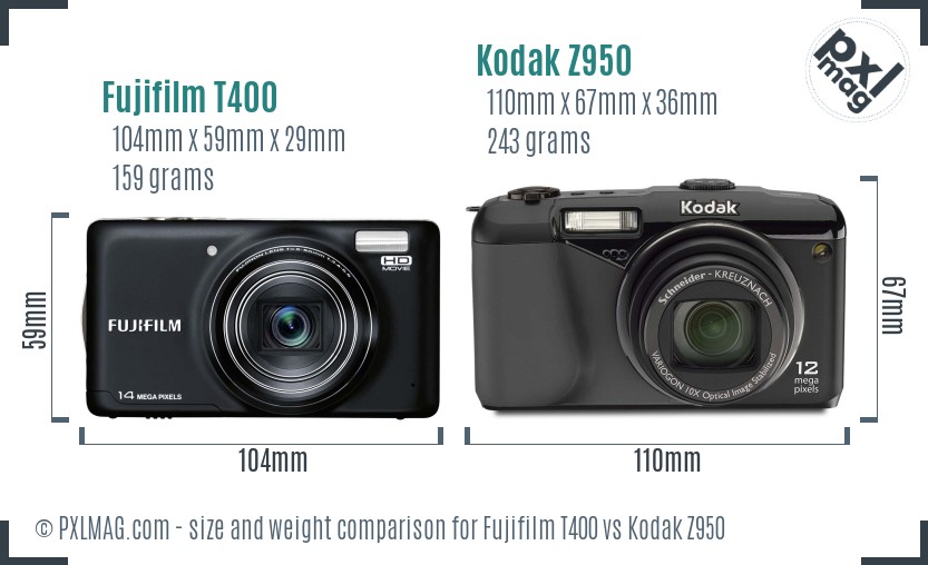 Fujifilm T400 vs Kodak Z950 size comparison