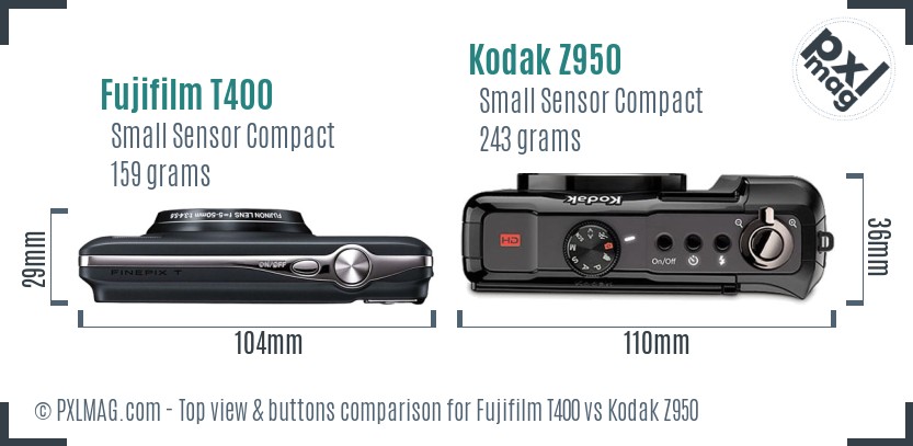 Fujifilm T400 vs Kodak Z950 top view buttons comparison
