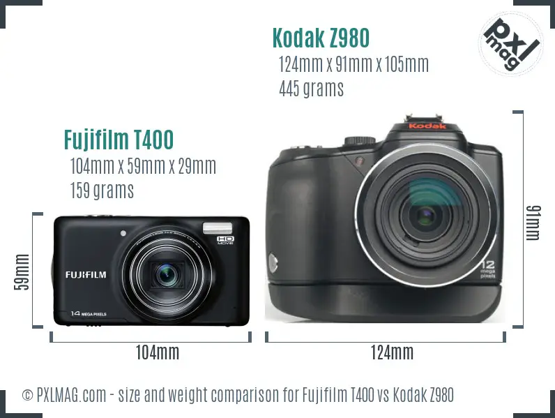 Fujifilm T400 vs Kodak Z980 size comparison