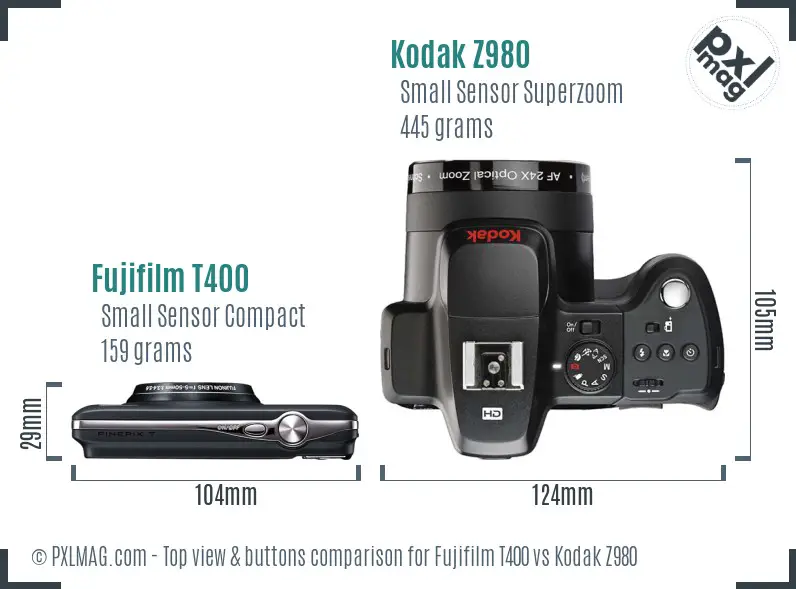 Fujifilm T400 vs Kodak Z980 top view buttons comparison