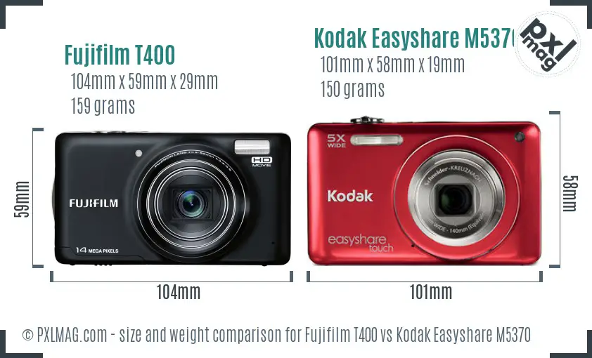 Fujifilm T400 vs Kodak Easyshare M5370 size comparison
