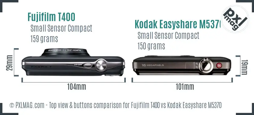 Fujifilm T400 vs Kodak Easyshare M5370 top view buttons comparison
