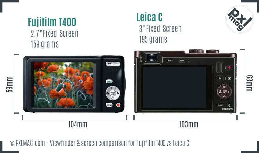 Fujifilm T400 vs Leica C Screen and Viewfinder comparison