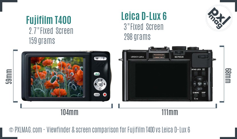 Fujifilm T400 vs Leica D-Lux 6 Screen and Viewfinder comparison