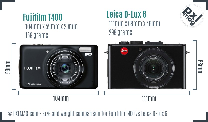 Fujifilm T400 vs Leica D-Lux 6 size comparison Fujifilm T400 vs Leica D-Lux 6 size comparison