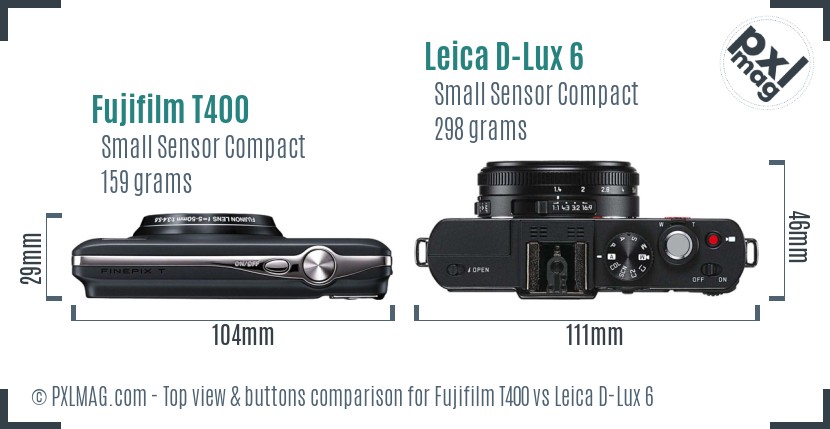 Fujifilm T400 vs Leica D-Lux 6 top view buttons comparison