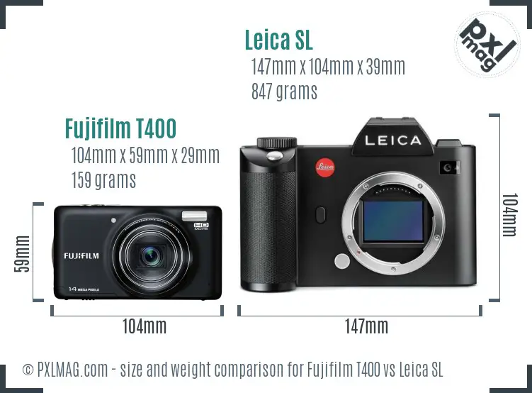 Fujifilm T400 vs Leica SL size comparison