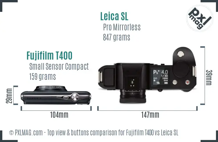 Fujifilm T400 vs Leica SL top view buttons comparison
