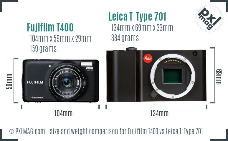 Fujifilm T400 vs Leica T  Type 701 size comparison