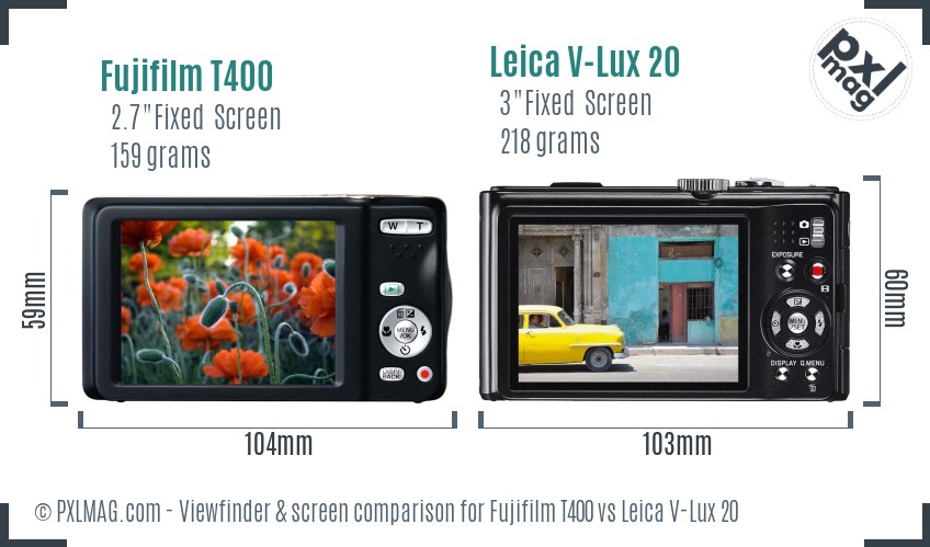 Fujifilm T400 vs Leica V-Lux 20 Screen and Viewfinder comparison