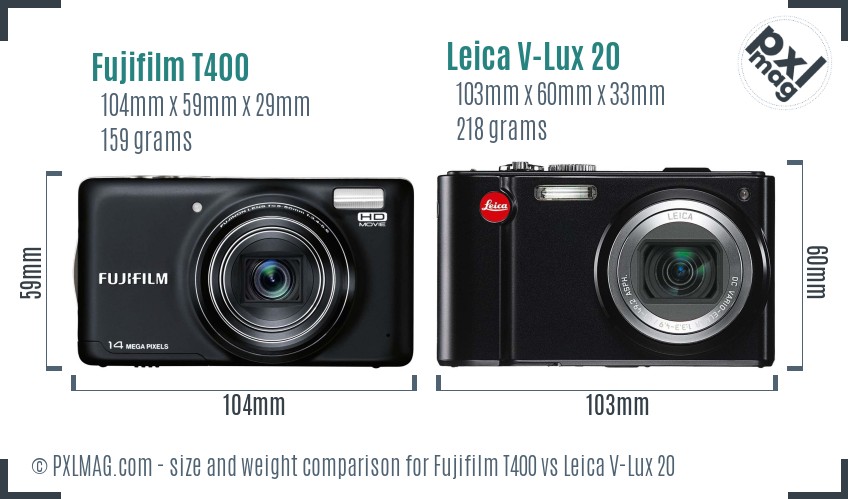 Fujifilm T400 vs Leica V-Lux 20 size comparison