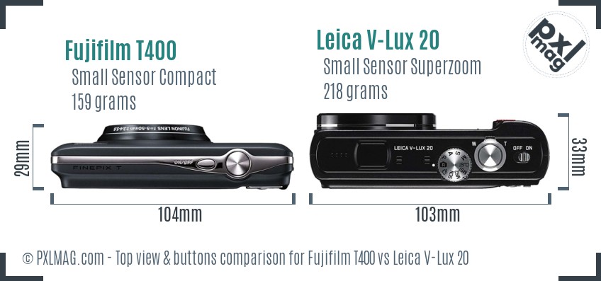 Fujifilm T400 vs Leica V-Lux 20 top view buttons comparison
