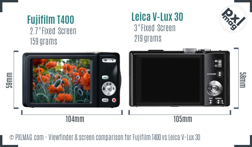 Fujifilm T400 vs Leica V-Lux 30 Screen and Viewfinder comparison