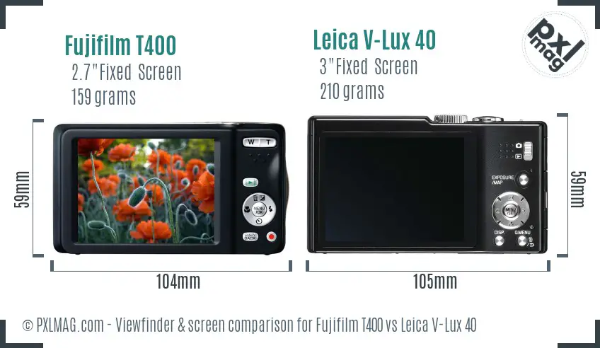 Fujifilm T400 vs Leica V-Lux 40 Screen and Viewfinder comparison