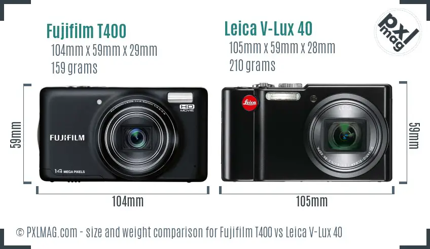 Fujifilm T400 vs Leica V-Lux 40 size comparison