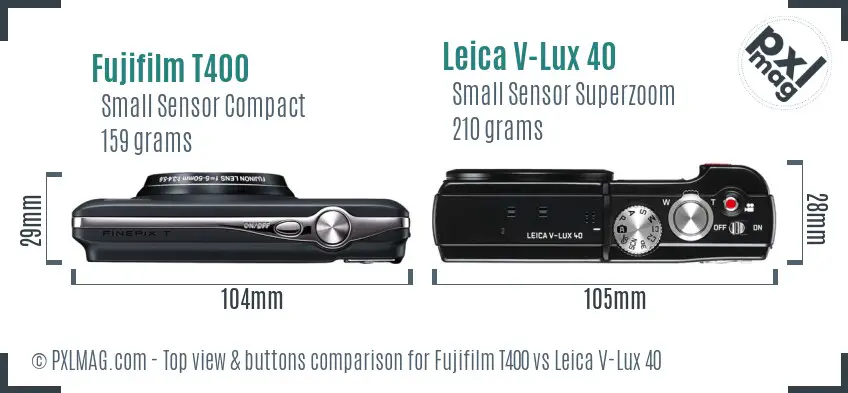 Fujifilm T400 vs Leica V-Lux 40 top view buttons comparison