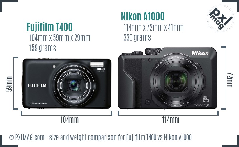 Fujifilm T400 vs Nikon A1000 size comparison Fujifilm T400 vs Nikon A1000 size comparison