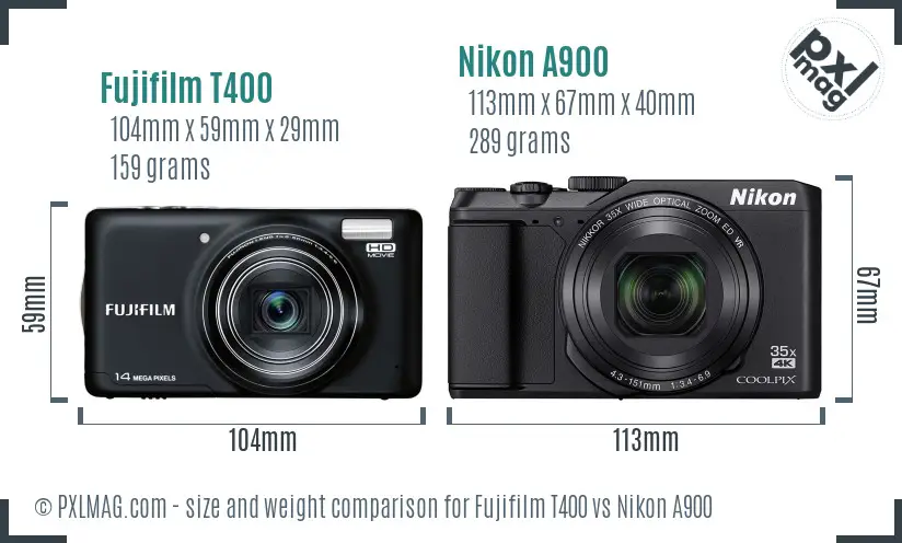 Fujifilm T400 vs Nikon A900 size comparison