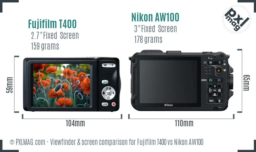 Fujifilm T400 vs Nikon AW100 Screen and Viewfinder comparison