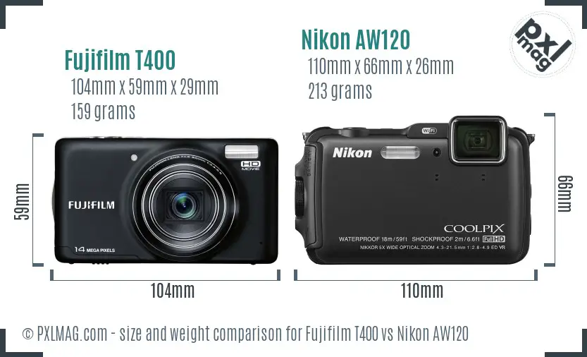 Fujifilm T400 vs Nikon AW120 size comparison Fujifilm T400 vs Nikon AW120 size comparison