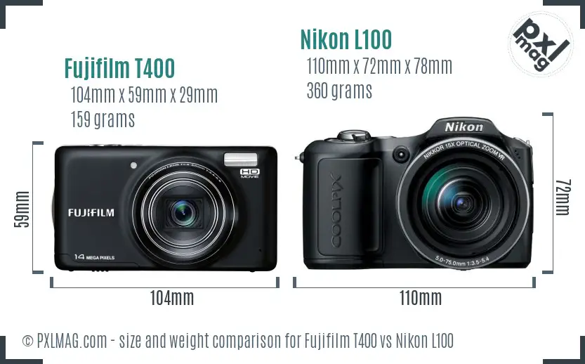 Fujifilm T400 vs Nikon L100 size comparison