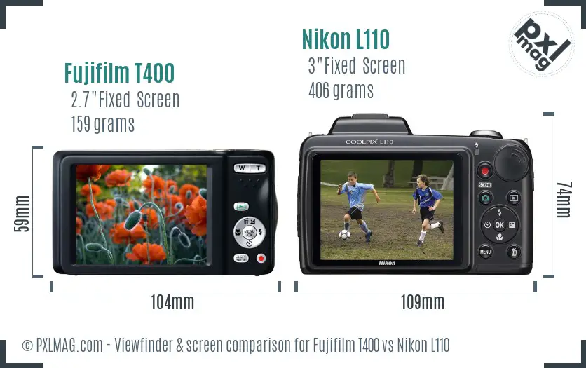 Fujifilm T400 vs Nikon L110 Screen and Viewfinder comparison