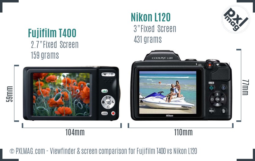 Fujifilm T400 vs Nikon L120 Screen and Viewfinder comparison