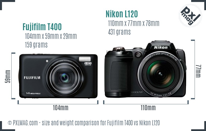 Fujifilm T400 vs Nikon L120 size comparison Fujifilm T400 vs Nikon L120 size comparison