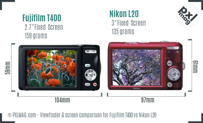 Fujifilm T400 vs Nikon L20 Screen and Viewfinder comparison
