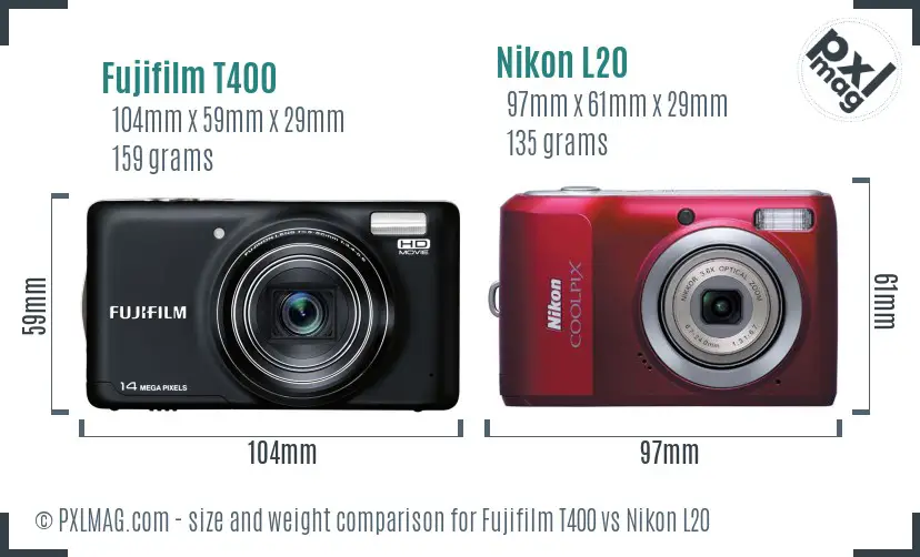 Fujifilm T400 vs Nikon L20 size comparison