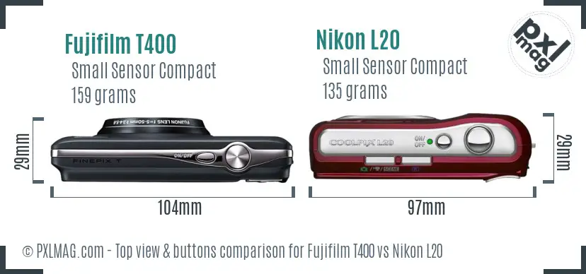 Fujifilm T400 vs Nikon L20 top view buttons comparison