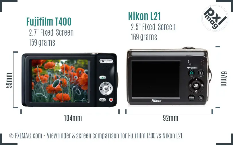 Fujifilm T400 vs Nikon L21 Screen and Viewfinder comparison