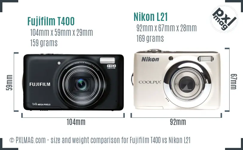 Fujifilm T400 vs Nikon L21 size comparison