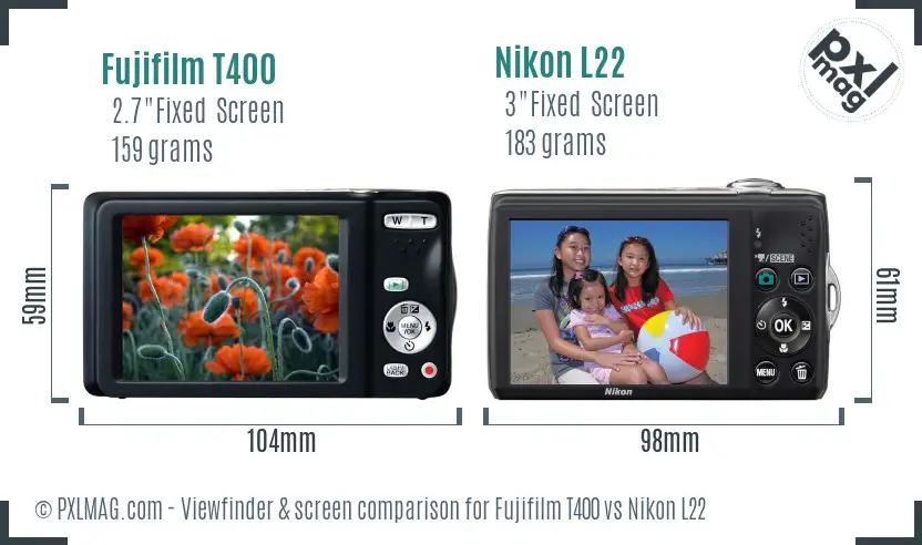 Fujifilm T400 vs Nikon L22 Screen and Viewfinder comparison