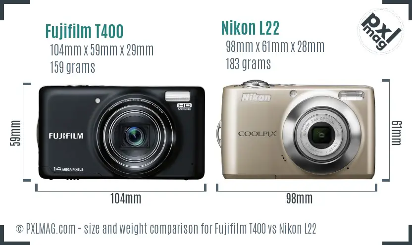 Fujifilm T400 vs Nikon L22 size comparison