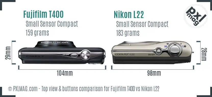 Fujifilm T400 vs Nikon L22 top view buttons comparison