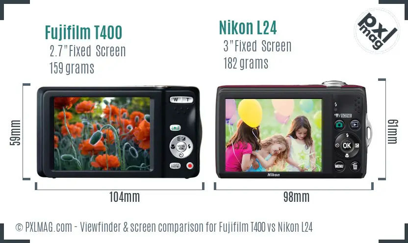 Fujifilm T400 vs Nikon L24 Screen and Viewfinder comparison Fujifilm T400 vs Nikon L24 Screen and Viewfinder comparison