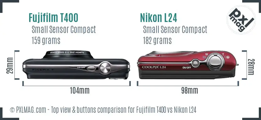 Fujifilm T400 vs Nikon L24 top view buttons comparison Fujifilm T400 vs Nikon L24 top view buttons comparison