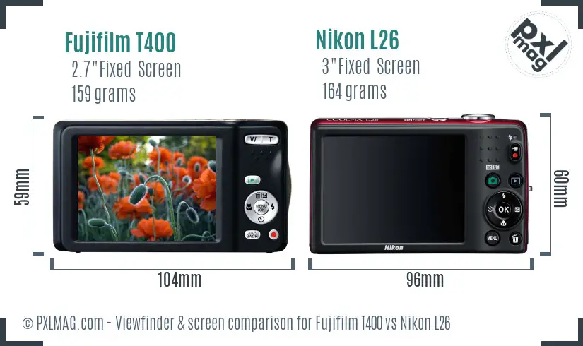 Fujifilm T400 vs Nikon L26 Screen and Viewfinder comparison