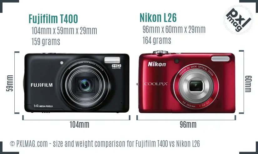 Fujifilm T400 vs Nikon L26 size comparison