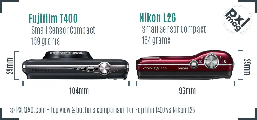 Fujifilm T400 vs Nikon L26 top view buttons comparison