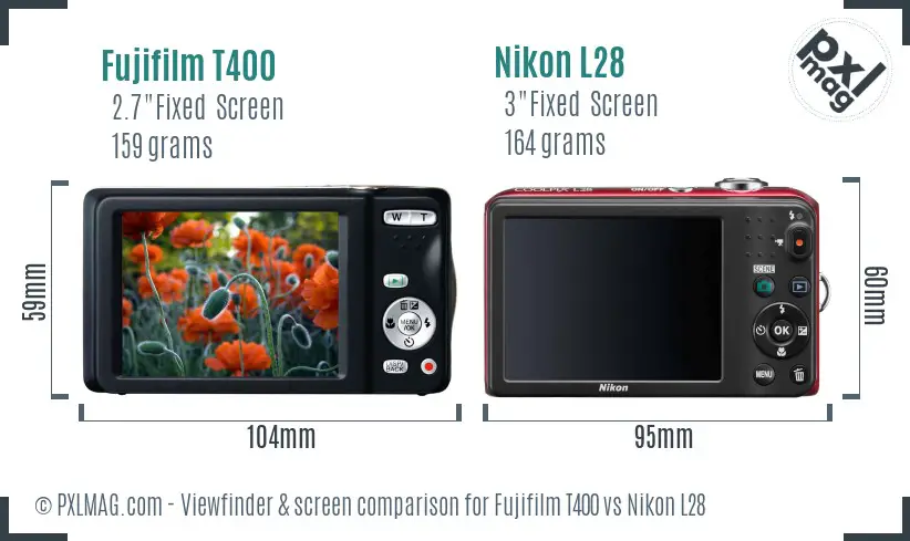 Fujifilm T400 vs Nikon L28 Screen and Viewfinder comparison