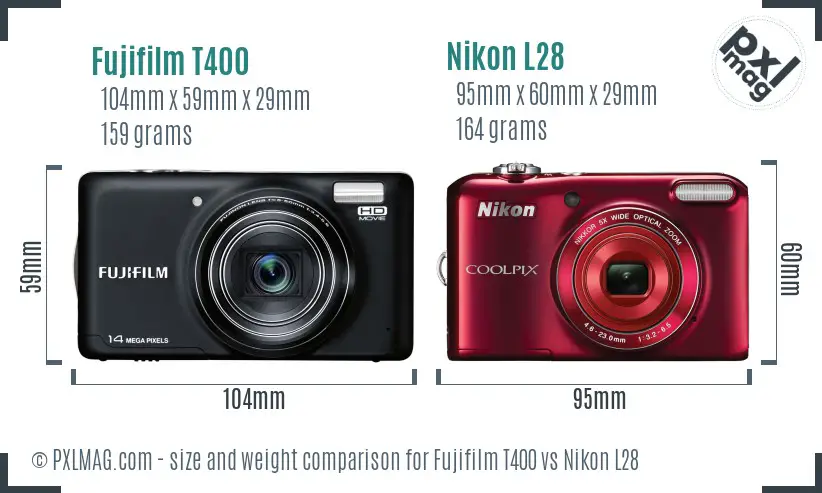 Fujifilm T400 vs Nikon L28 size comparison