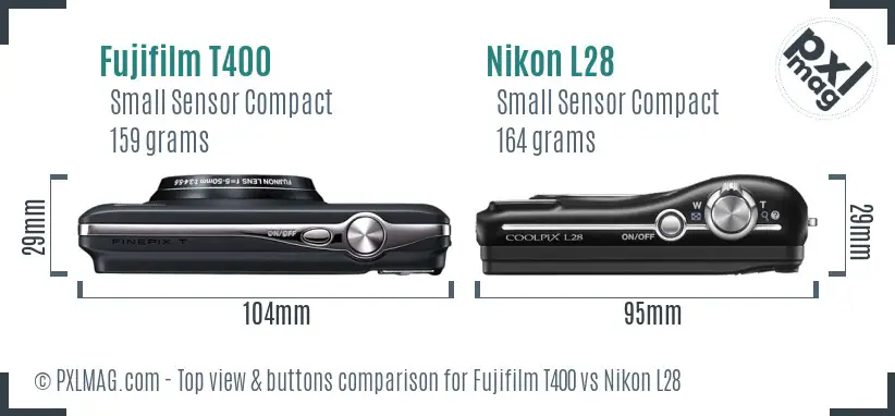 Fujifilm T400 vs Nikon L28 top view buttons comparison