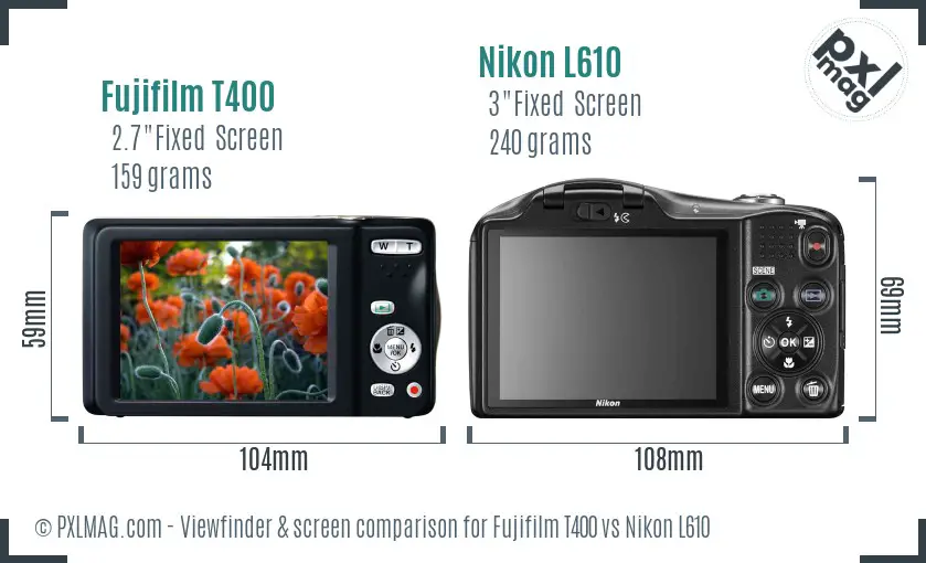 Fujifilm T400 vs Nikon L610 Screen and Viewfinder comparison