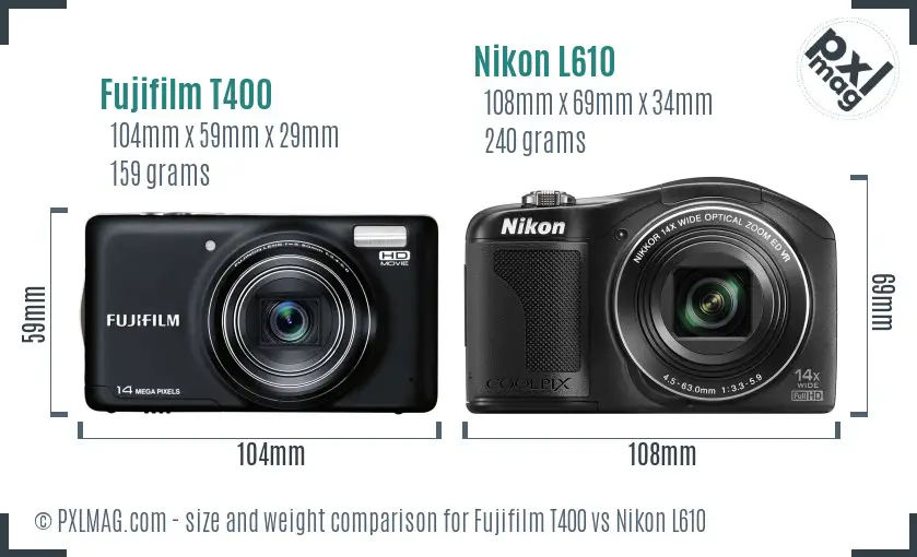Fujifilm T400 vs Nikon L610 size comparison