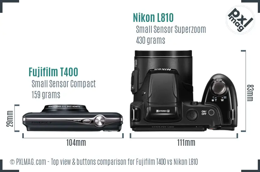 Fujifilm T400 vs Nikon L810 top view buttons comparison Fujifilm T400 vs Nikon L810 top view buttons comparison