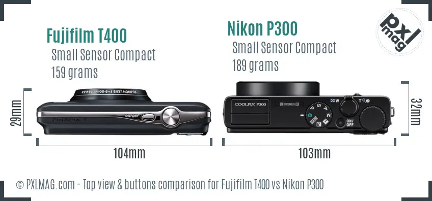 Fujifilm T400 vs Nikon P300 top view buttons comparison