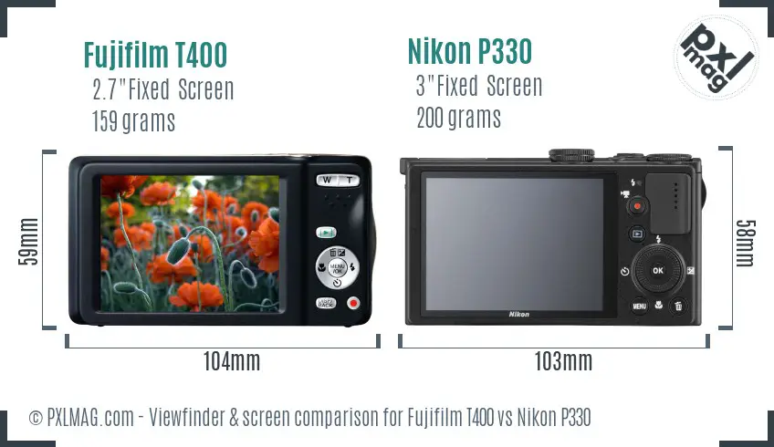 Fujifilm T400 vs Nikon P330 Screen and Viewfinder comparison Fujifilm T400 vs Nikon P330 Screen and Viewfinder comparison