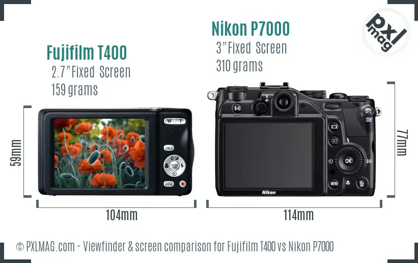 Fujifilm T400 vs Nikon P7000 Screen and Viewfinder comparison